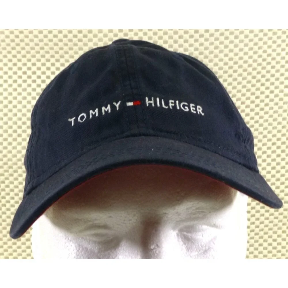 Tommy Hilfiger Spell Out Navy Blue Baseball Cap W/ Red Under Visor - Picture 1 of 8
